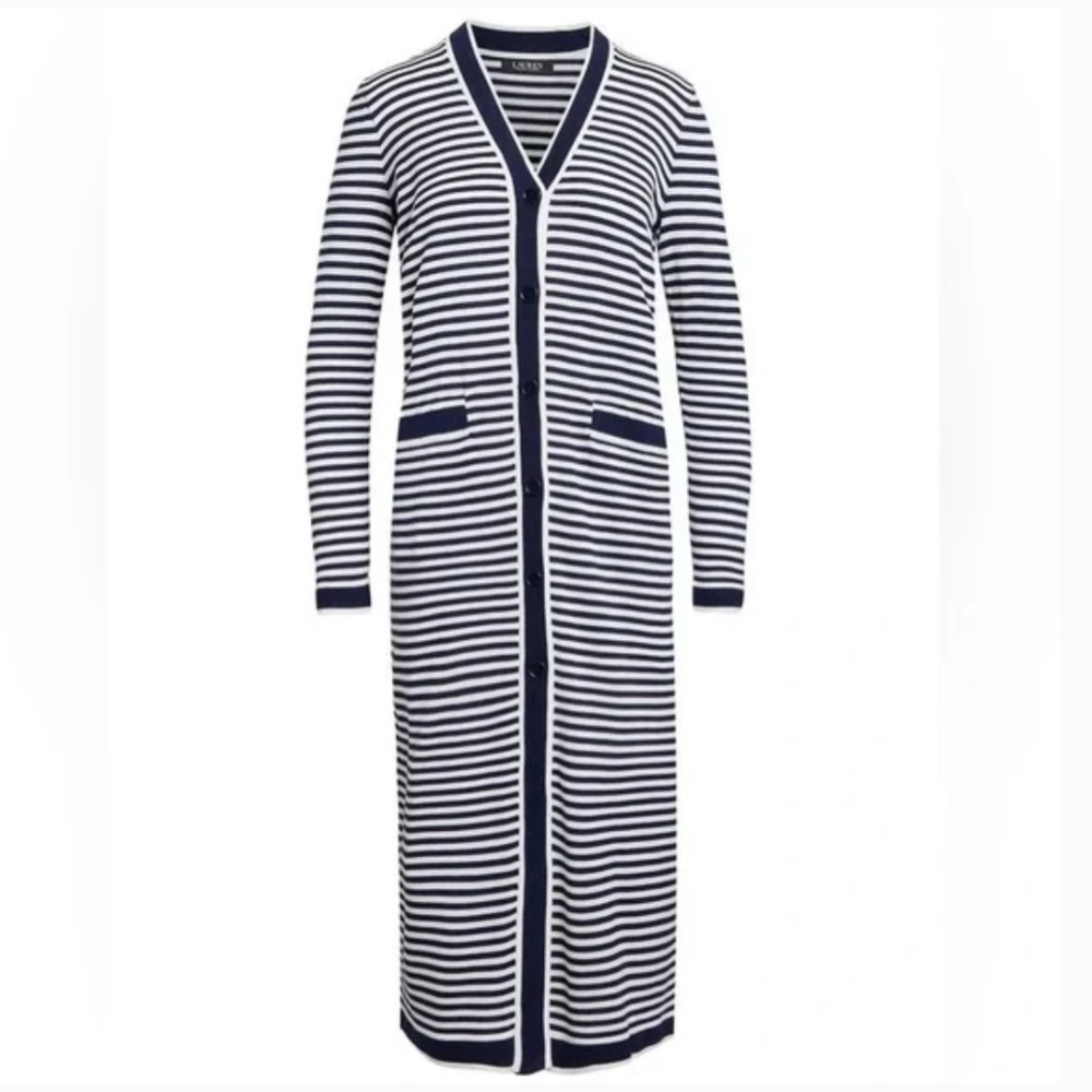 Ralph Lauren Striped Silk-Blend Cardigan in Navy and White Size M (NWOT)